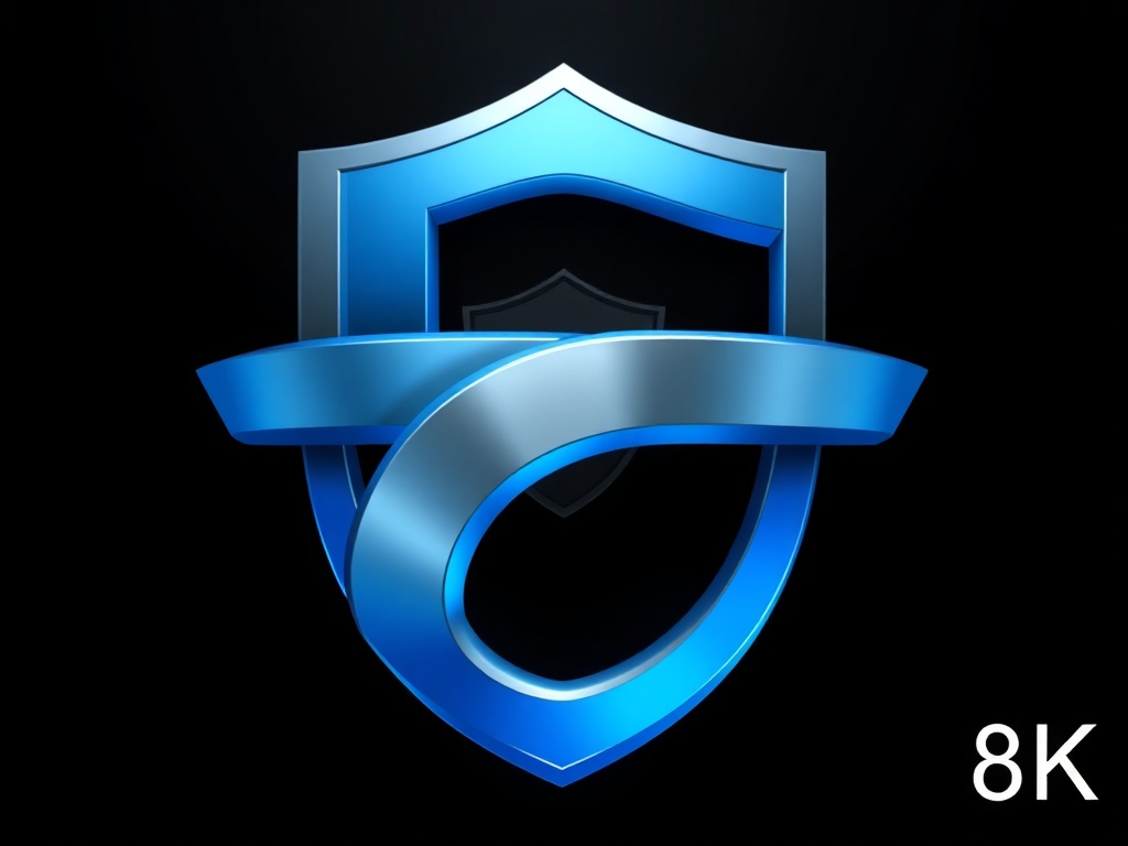 A stylized 'C' intertwined with a shield, gradient blue and silver, glossy finish, on a dark background, photorealistic, 8k, commercial photography style.
